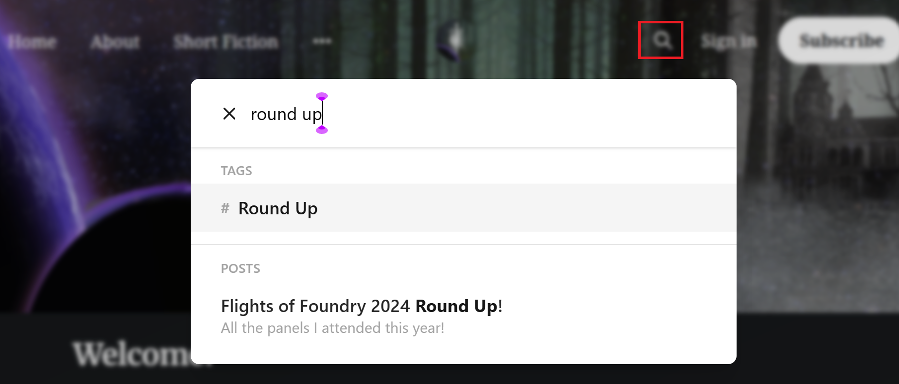 Screenshot showing a search for the tag round up and the posts it reveals.